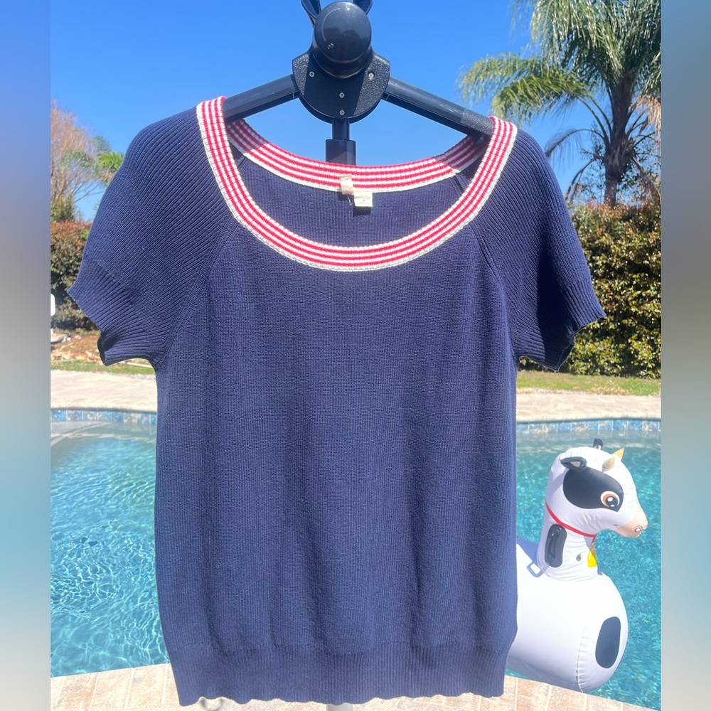 Anthropologie Moth Navy Knit Short Sleeve 100% Cotton size XL